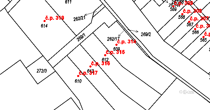 Nemojany 315 na parcele st. 612 v KÚ Nemojany, Katastrální mapa