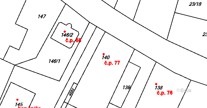 Načeratice 77, Znojmo na parcele st. 140 v KÚ Načeratice, Katastrální mapa