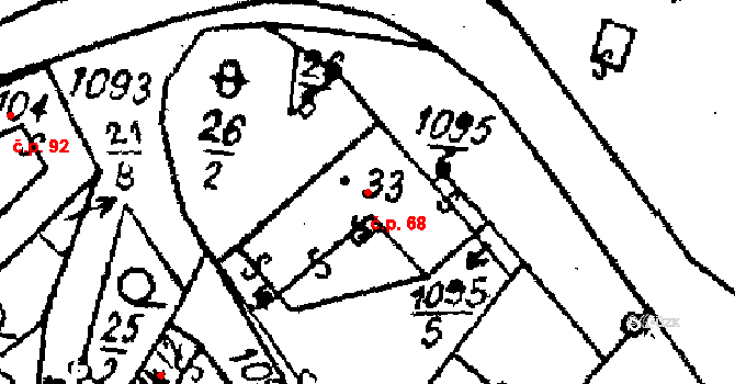 Týn nad Bečvou 68 na parcele st. 33 v KÚ Týn nad Bečvou, Katastrální mapa