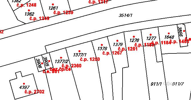 Aš 1267 na parcele st. 1378 v KÚ Aš, Katastrální mapa