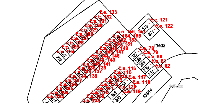 Staré Hory 148,149, Jihlava na parcele st. 222 v KÚ Staré Hory, Katastrální mapa