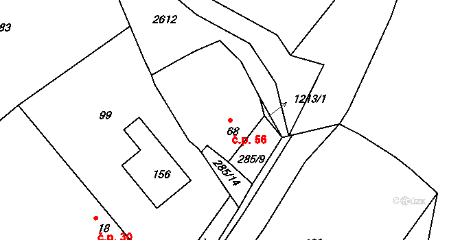 Růžená 56 na parcele st. 68 v KÚ Růžená, Katastrální mapa