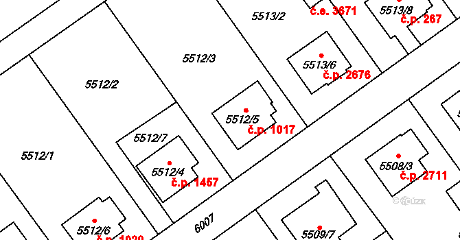 Jihlava 1017 na parcele st. 5512/5 v KÚ Jihlava, Katastrální mapa