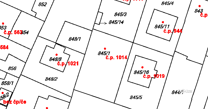 Sadská 1014 na parcele st. 845/1 v KÚ Sadská, Katastrální mapa