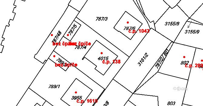 Čelákovice 138 na parcele st. 4015 v KÚ Čelákovice, Katastrální mapa
