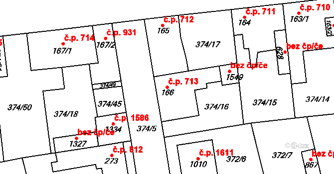 Hostivice 713 na parcele st. 166 v KÚ Litovice, Katastrální mapa