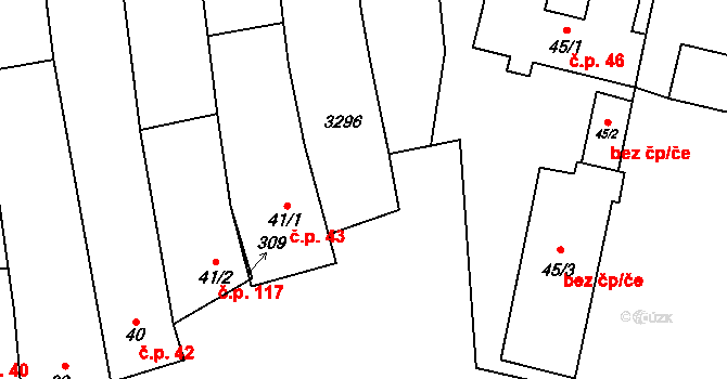 Tasov 44 na parcele st. 43 v KÚ Tasov nad Veličkou, Katastrální mapa