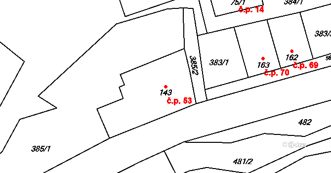 Zákolany 53 na parcele st. 143 v KÚ Trněný Újezd u Zákolan, Katastrální mapa