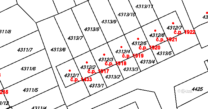 Pod Bezručovým vrchem 1918, Krnov na parcele st. 4312/3 v KÚ Krnov-Horní Předměstí, Katastrální mapa