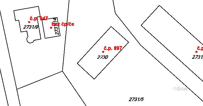 Pod Cvilínem 897, Krnov na parcele st. 2730 v KÚ Opavské Předměstí, Katastrální mapa
