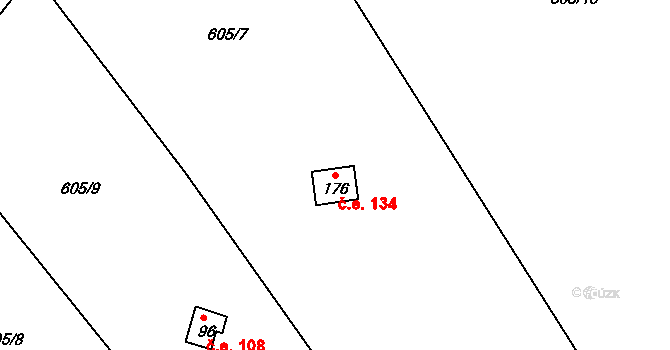 Teletín 134, Krňany na parcele st. 176 v KÚ Teletín, Katastrální mapa