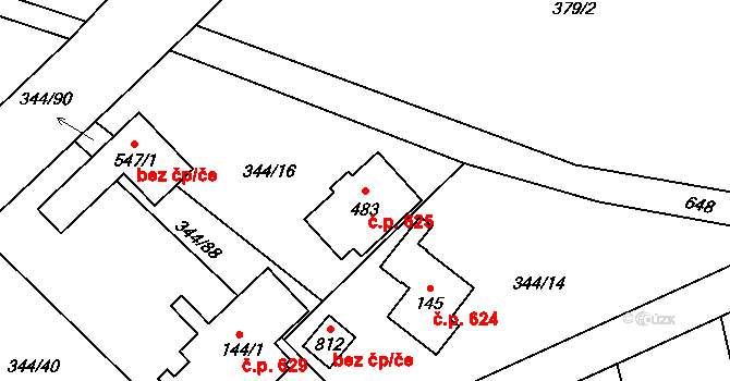 Struhařov 625, Kamenice na parcele st. 483 v KÚ Štiřín, Katastrální mapa