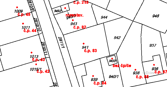 Dačice V 83, Dačice na parcele st. 941 v KÚ Dačice, Katastrální mapa