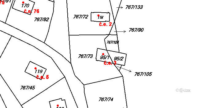 Mukov 3, Hrobčice na parcele st. 95/1 v KÚ Mukov, Katastrální mapa