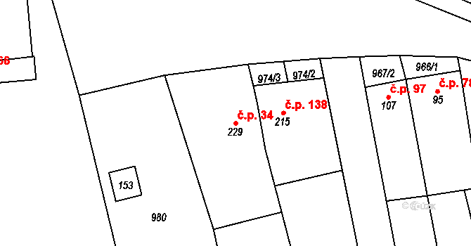 Slavkov pod Hostýnem 34 na parcele st. 229 v KÚ Slavkov pod Hostýnem, Katastrální mapa