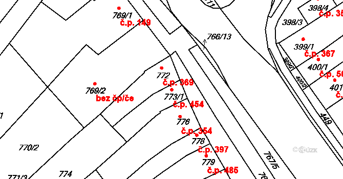Hulín 454 na parcele st. 773/1 v KÚ Hulín, Katastrální mapa