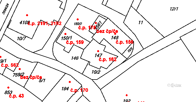Rožnov pod Radhoštěm 162 na parcele st. 147 v KÚ Rožnov pod Radhoštěm, Katastrální mapa