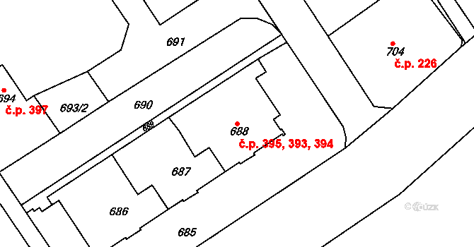 Neštěmice 393,394,395, Ústí nad Labem na parcele st. 688 v KÚ Neštěmice, Katastrální mapa