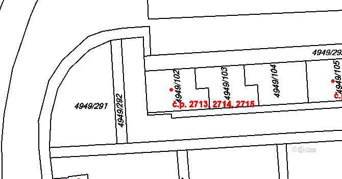 Severní Terasa 2713,2714,2715, Ústí nad Labem na parcele st. 4949/102 v KÚ Ústí nad Labem, Katastrální mapa