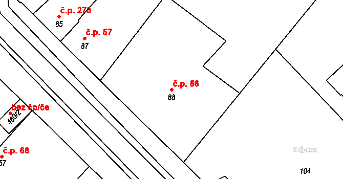 Milovice 56 na parcele st. 88 v KÚ Milovice nad Labem, Katastrální mapa