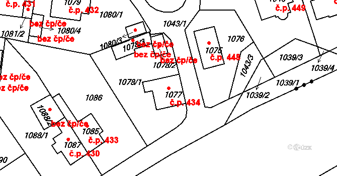 Proboštov 434 na parcele st. 1077 v KÚ Proboštov u Teplic, Katastrální mapa