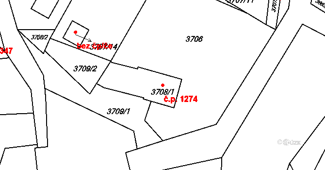 Místek 1274, Frýdek-Místek na parcele st. 3708/1 v KÚ Místek, Katastrální mapa