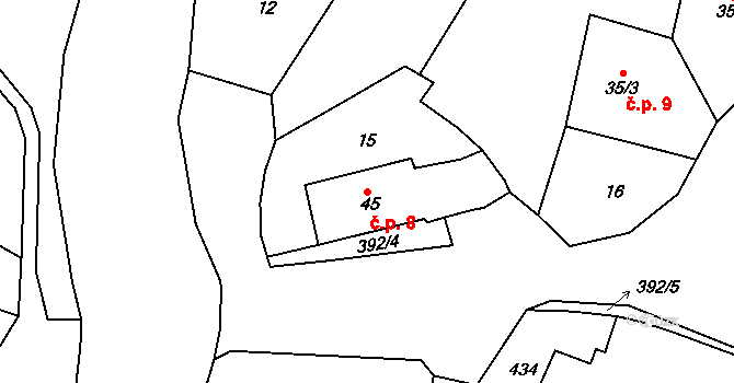 Borek 8, Rokycany na parcele st. 45 v KÚ Borek u Rokycan, Katastrální mapa