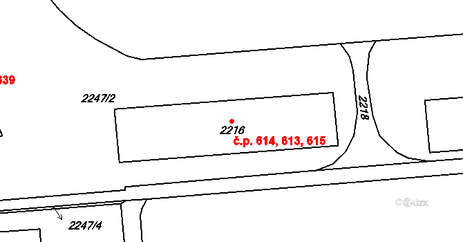 Chodov 613,614,615 na parcele st. 2216 v KÚ Dolní Chodov, Katastrální mapa