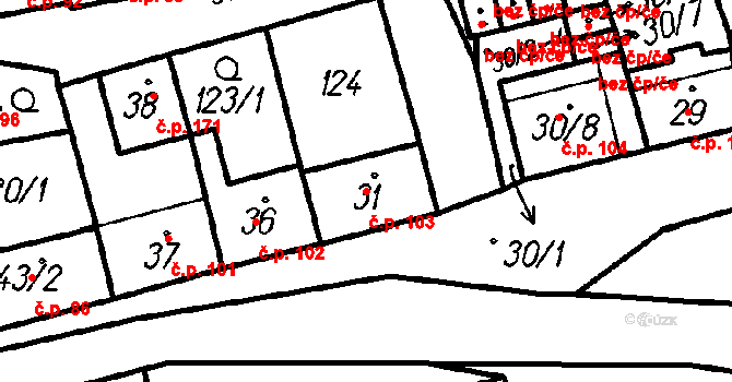 Oloví 103 na parcele st. 31 v KÚ Oloví, Katastrální mapa