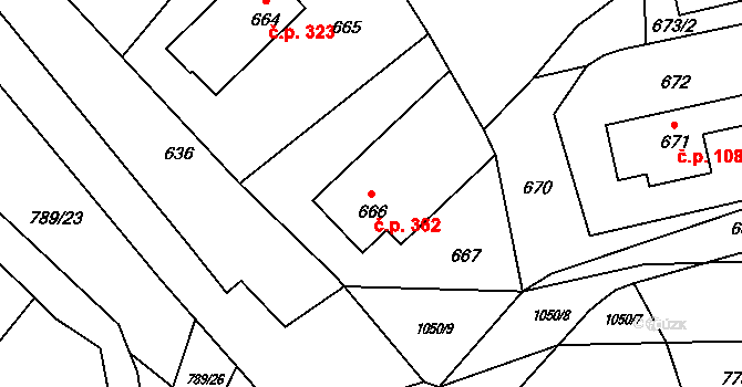 Jablůnka 362 na parcele st. 666 v KÚ Jablůnka, Katastrální mapa