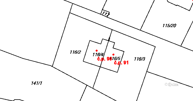 Hájek u Uhříněvsi 90, Praha na parcele st. 116/4 v KÚ Hájek u Uhříněvsi, Katastrální mapa