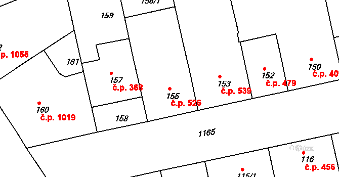 Žižkov 526, Praha na parcele st. 155 v KÚ Žižkov, Katastrální mapa