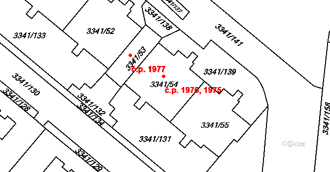 Chodov 1975,1976, Praha na parcele st. 3341/54 v KÚ Chodov, Katastrální mapa