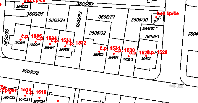 Břevnov 1531, Praha na parcele st. 3606/5 v KÚ Břevnov, Katastrální mapa