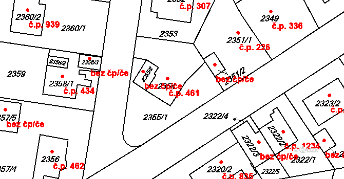 Kyje 461, Praha na parcele st. 2354 v KÚ Kyje, Katastrální mapa