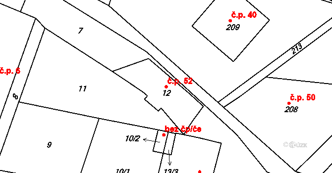 Chlum 52, Nalžovice na parcele st. 12 v KÚ Nalžovice, Katastrální mapa