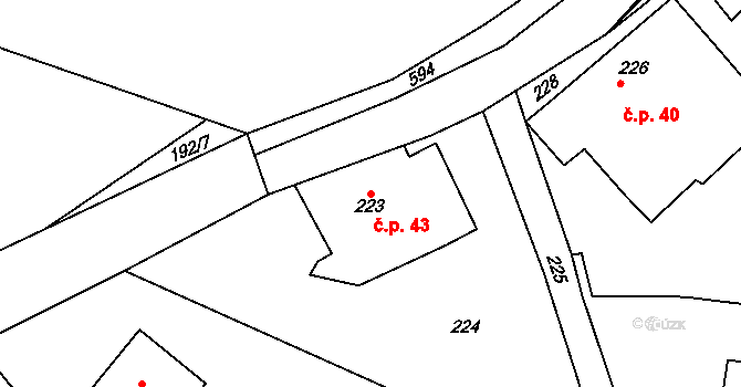Orlov 43, Příbram na parcele st. 223 v KÚ Orlov, Katastrální mapa