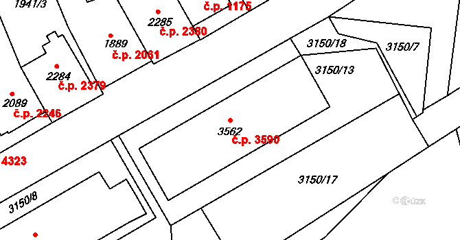 Hodonín 3590 na parcele st. 3562 v KÚ Hodonín, Katastrální mapa