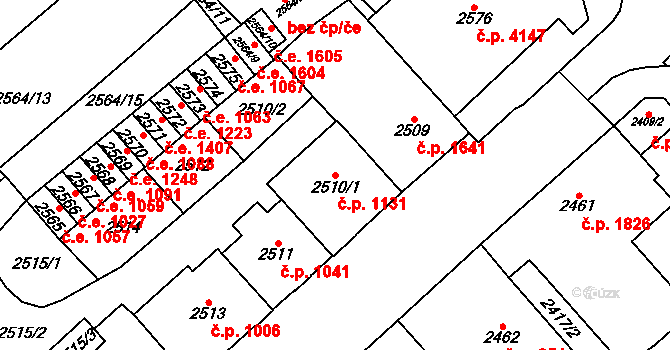 Chomutov 1131 na parcele st. 2510/1 v KÚ Chomutov I, Katastrální mapa