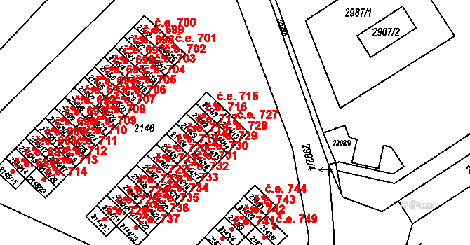 Kuřim 727 na parcele st. 2144/13 v KÚ Kuřim, Katastrální mapa