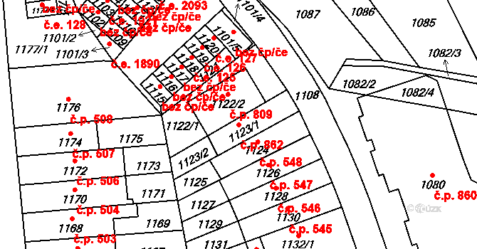 Lesná 862, Brno na parcele st. 1123/1 v KÚ Lesná, Katastrální mapa