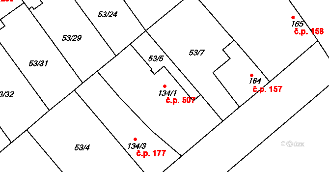 Litol 507, Lysá nad Labem na parcele st. 134/1 v KÚ Litol, Katastrální mapa