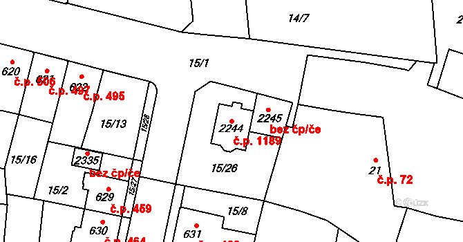 Hodolany 1189, Olomouc na parcele st. 2244 v KÚ Hodolany, Katastrální mapa