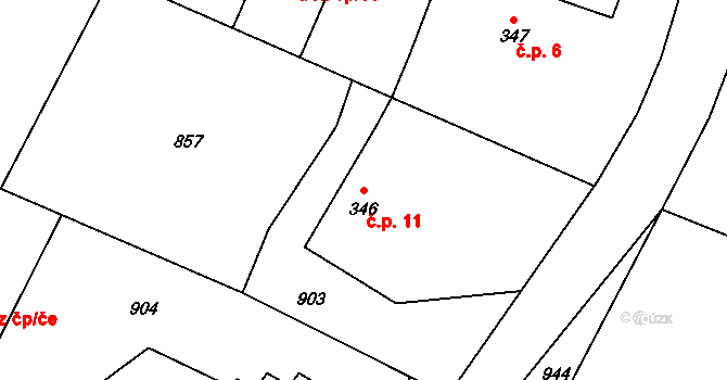 Valovice 11, Katusice na parcele st. 346 v KÚ Katusice, Katastrální mapa