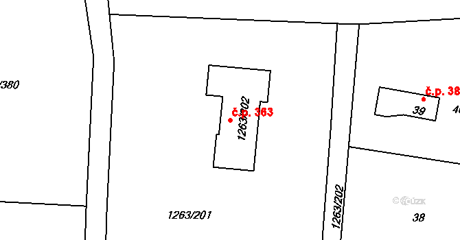 Hvozdná 363 na parcele st. 1263/302 v KÚ Hvozdná, Katastrální mapa