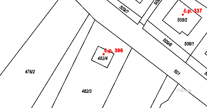 Křelov 396, Křelov-Břuchotín na parcele st. 482/4 v KÚ Křelov, Katastrální mapa