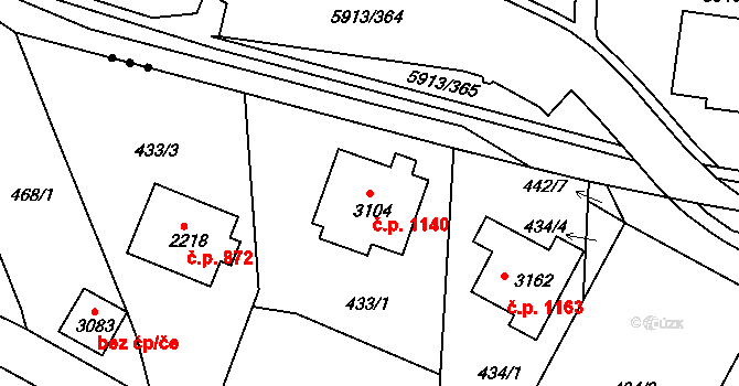 Sezimovo Ústí 1140 na parcele st. 3104 v KÚ Sezimovo Ústí, Katastrální mapa