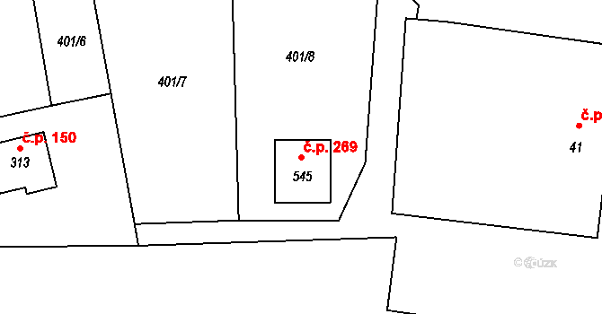 Jíloviště 269 na parcele st. 545 v KÚ Jíloviště, Katastrální mapa
