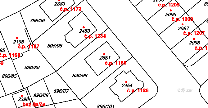 Blatná 1185 na parcele st. 2651 v KÚ Blatná, Katastrální mapa