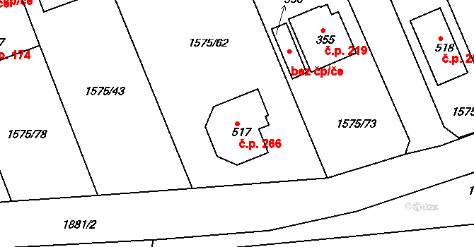 Hrádek 266 na parcele st. 517 v KÚ Hrádek u Rokycan, Katastrální mapa